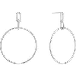 Chain Reaction Rhodium Cable Link Hoop Earrings E021-07H