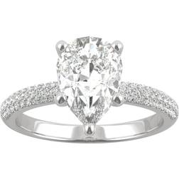 Charles & Colvard Pear Forever One Moissanite Micro Pave Ring - White Gold/Transparent