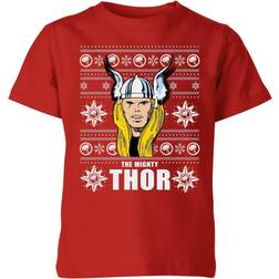 Marvel Kid's Thor Face Christmas T-shirt - Red
