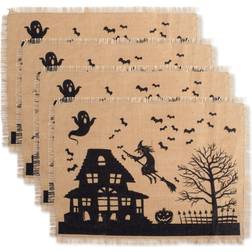 Design Imports Haunted House Print Burlap Placemat, Set of 4 Coaster 4pcs