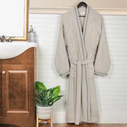 Unisex Cotton Terry Kimono Bathrobe with Embroidery All-Season Robe Grey-Stone