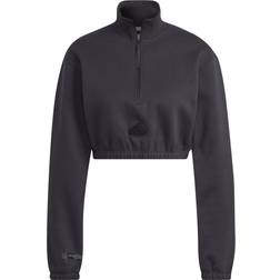 Adidas Cropped Half-Zip Sweatshirt - Carbon/White