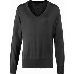 Premier Womens/Ladies V-Neck Knitted Sweater Top (10) (Charcoal)