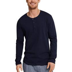 Schiesser Herren Mix & Relax Langarmshirt Knopfleiste Pyjama Top, Blau (Dunkelblau 803)