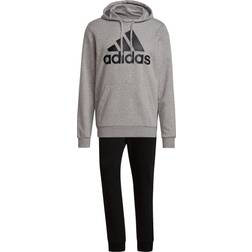 Adidas Aeroready Essentials Kangaroo Pocket Big Logo Track Suit - Medium Grey Heather/Black