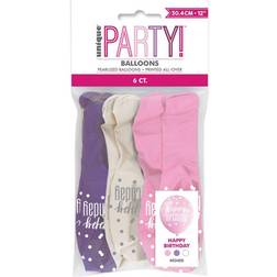 Unique Party Pack of 6 Glitz Happy Birthday Balloons Pink