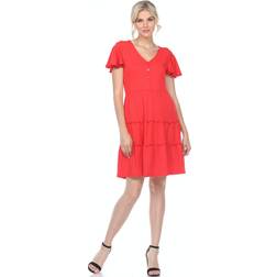 White Mark Women's Short Sleeve V-neck Tiered Dress