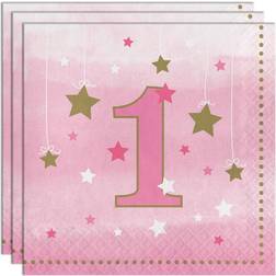 Creative Party One Little Star Girl 1st Birthday Napkins, Pink, 6.5 in, 16 ct