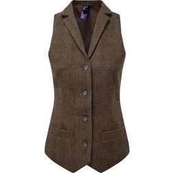 Premier Womens/Ladies Herringbone Waistcoat (Brown Check)