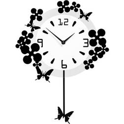 Premier Housewares Flower/Butterflies Design Pendulum Wall Black/White Wall Clock