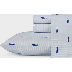 Nautica Whale Print Striped Bed Sheet Blue (243.84x167.64cm)