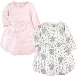 Touched By Nature Long Sleeve Organic Cotton Toddler Girl Dress 2-pack - Pink Elephant (10166027)