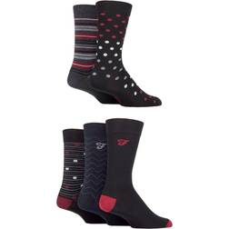 FARAH Patterned Striped and Argyle Cotton Men's Socks 5-pack - Pattern Black/Berry