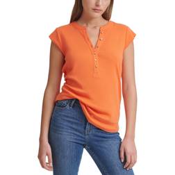 Calvin Klein Cap Sleeve Henley Top - Ember