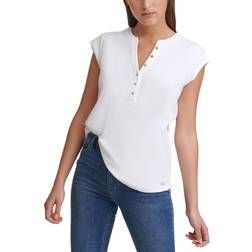 Calvin Klein Cap Sleeve Henley Top - Soft White