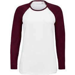 Sol's Milky Contrast Long Sleeve T-shirt - White/Burgundy