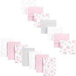 Hudson Cotton Flannel Burp Cloths and Receiving Blankets 14-pack Pink Rose