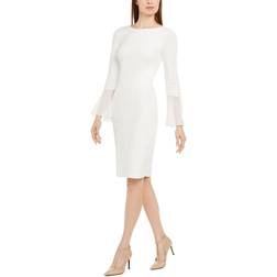 Calvin Klein Chiffon Bell Sleeve Sheath Dress - Cream