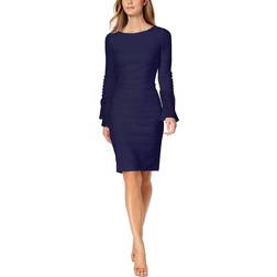 Calvin Klein Chiffon Bell Sleeve Sheath Dress - Indigo