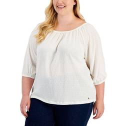 Tommy Hilfiger 3/4-Sleeve Top Plus Size - Ivory