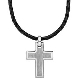 s.Oliver Chain with pendant Men Sets, cm, Black, Cross, Comes in jewelry gift box, 2015064