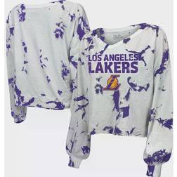 Majestic Los Angeles Lakers Aquarius Tie-Dye Cropped V-Neck LS T-Shirt W