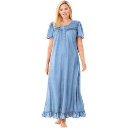 Plus Women's Long Floral Print Cotton Gown by Dreams & Co. in Sky Ditsy (Size 3X) Pajamas