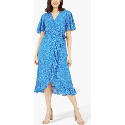 Yumi Ditsy Daisy Front Wrap Midi Dress, Blue/Multi