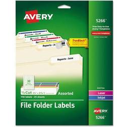 Avery AVE5266 Permanent Filing Labels, .33 Cut, 750-PK, RD-BE-GN-PE-YW