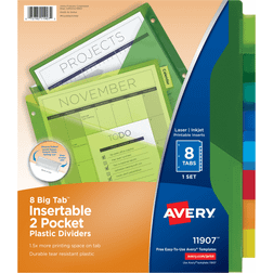 Avery Big Tab Two-Pocket Insertable Plastic Dividers, 8-Tab, Multicolor (11907) Multicolor