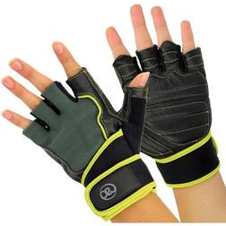 Fitness Mad Mens Leather Weightlifting Gloves (Black/Neon Green)