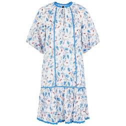 Y.A.S cotton broderie smock mini dress in floral MBLUE