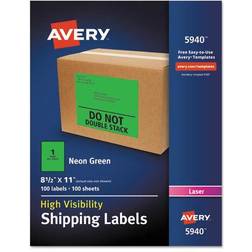 Avery High-visibility Permanent Laser Id Labels, 8 1/2 X 11, Neon Green, 100/box AVE5940 Green