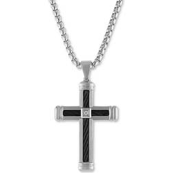 Esquire Accent Cross Pendant Necklace - Silver/Black/Diamond