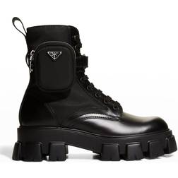 Prada Monolith Re-Nylon & Leather Pouch Combat Boots - Black