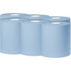 2Work 1-Ply Centrefeed Roll 300m Blue (6 Pack)