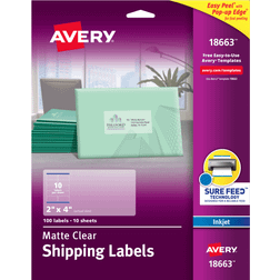 Avery 18663 Easy Peel Mailing Labels for Inkjet Printers, 2 x 4, Clear, 100/Pack