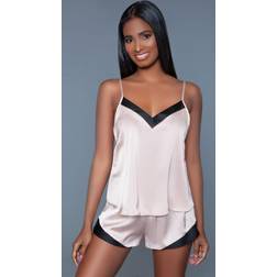 Natalie Satin Chemise & Briefs Black/Pink