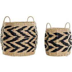 Dkd Home Decor set Natural Black Light brown Natural Fibre (30 x 30 x 30 cm) Basket 30cm