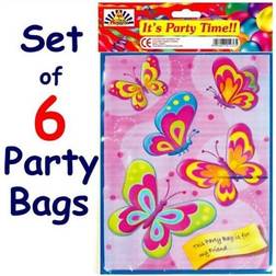 6 x Pink Butterfly Design Childrens Kids Girls Birthday Party Loot Bags