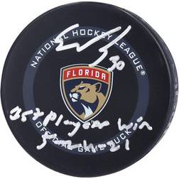 Fanatics Florida Panthers Spencer Knight Autographed 2021 Model Official Game Puck with 1st Playoff Win 5-24-21 Inscription