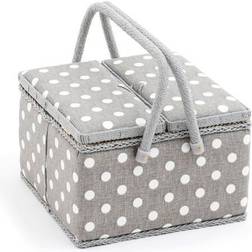 Large Polka Dot Sewing Box Grey Twin Lid