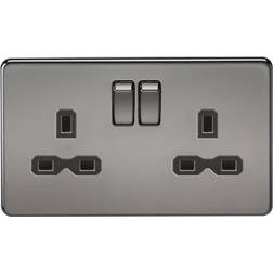 Knightsbridge Screwless 13A 2G DP switched socket black nickel with black insert