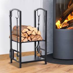 OutSunny Firewood Log Rack Holder Black