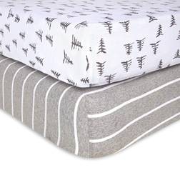 Burt's Bees Baby Organic Cotton Beesnug Fitted Crib Sheet 2-pack Pine Forest & Stripe 28x52"