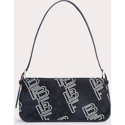 BY FAR Dulce Crystal Monogram Suede Shoulder Bag