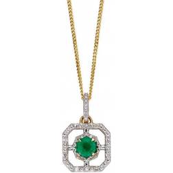 Elements 9ct Emerald Illusion Setting Diamond Art Deco Pendant GP2255G