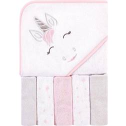 Hudson Baby Girls' Baby Washcloths Pink Pink Unicorn Hooded Towel & Washcloth Set