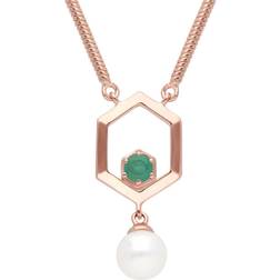 Gemondo Modern Pearl & Emerald Hexagon Drop Necklace in Rose Plated