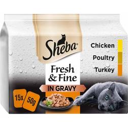 Sheba Pouch Fresh & Fine in Gravy Poultry Chicken & Turkey 15x50g